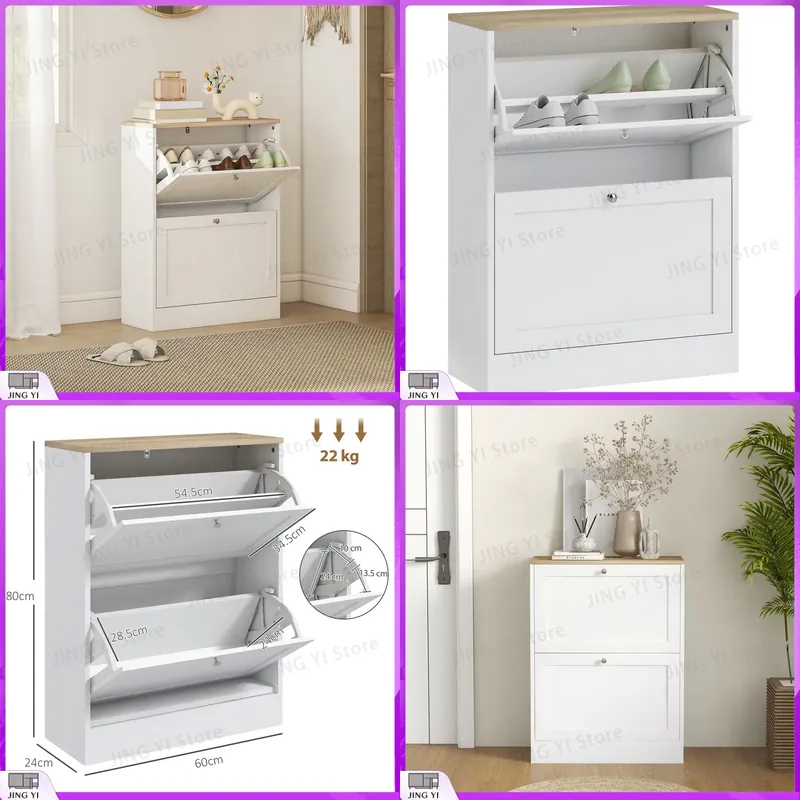 Narrow Shoe Cabinet with 2 Fli - Shoe Rack Cabinet Narrow Entryway 评论和价格