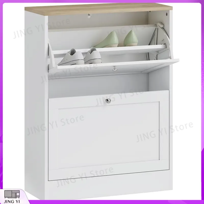 Narrow Shoe Cabinet with 2 Fli - Shoe Rack Cabinet Narrow Entryway 评论和价格