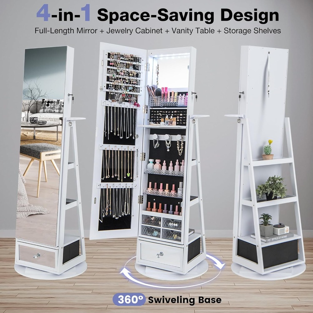 360° Swivel Jewelry Cabinet Ar - Full Length Mirror Jewelry Armoire 评论和价格