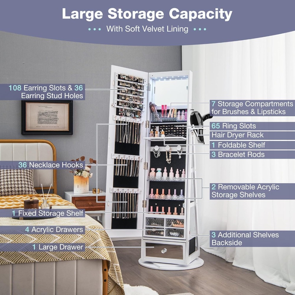 360° Swivel Jewelry Cabinet Ar - Full Length Mirror Jewelry Armoire 评论和价格