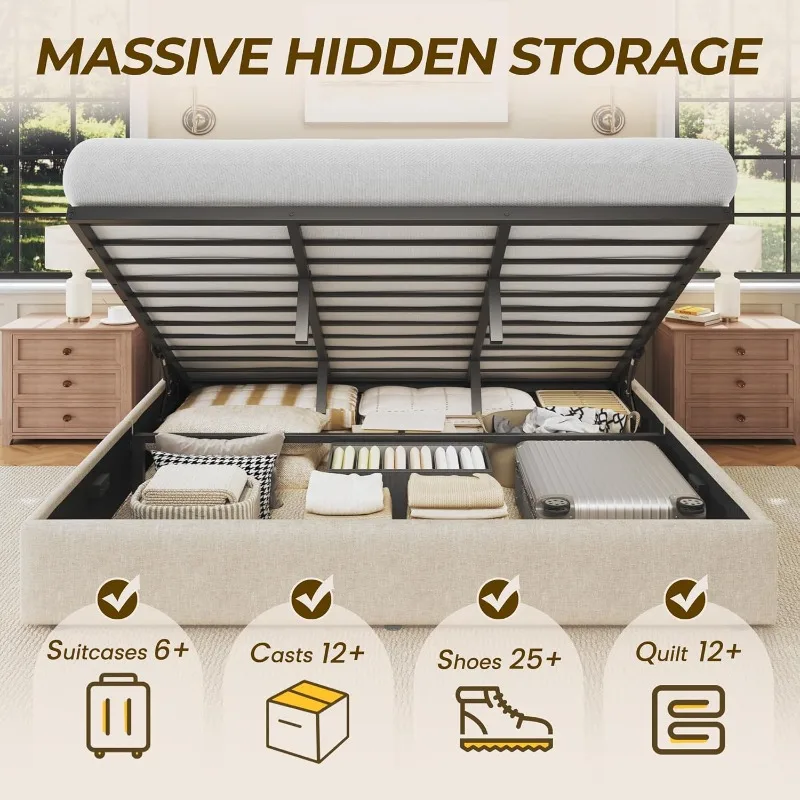 HISOFT King Size Lift Up Stora - Gas Lift Storage Bed Hydraulic 评论和价格