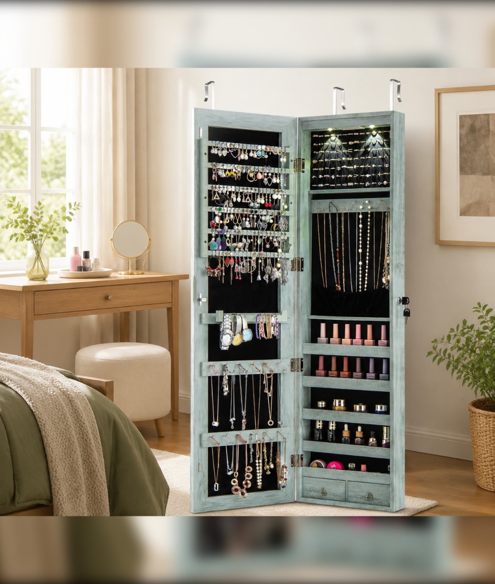 Wall or Door Mounted Jewelry A - Full Length Mirror Jewelry Armoire 评论和价格