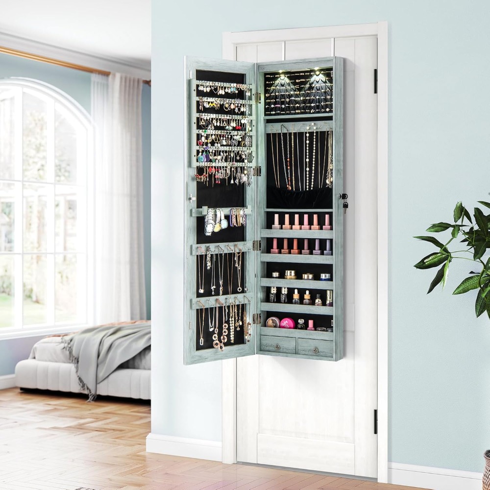 Wall or Door Mounted Jewelry A - Full Length Mirror Jewelry Armoire 评论和价格