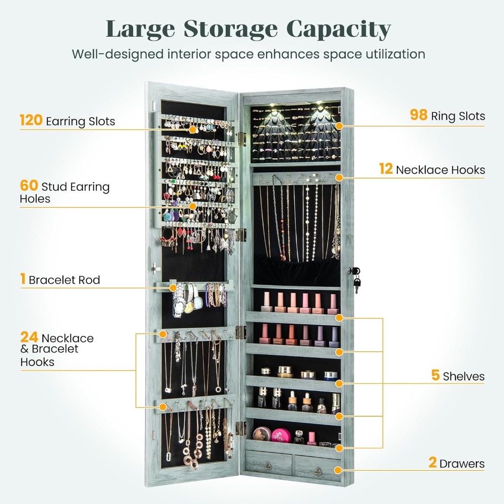 Wall or Door Mounted Jewelry A - Full Length Mirror Jewelry Armoire 评论和价格