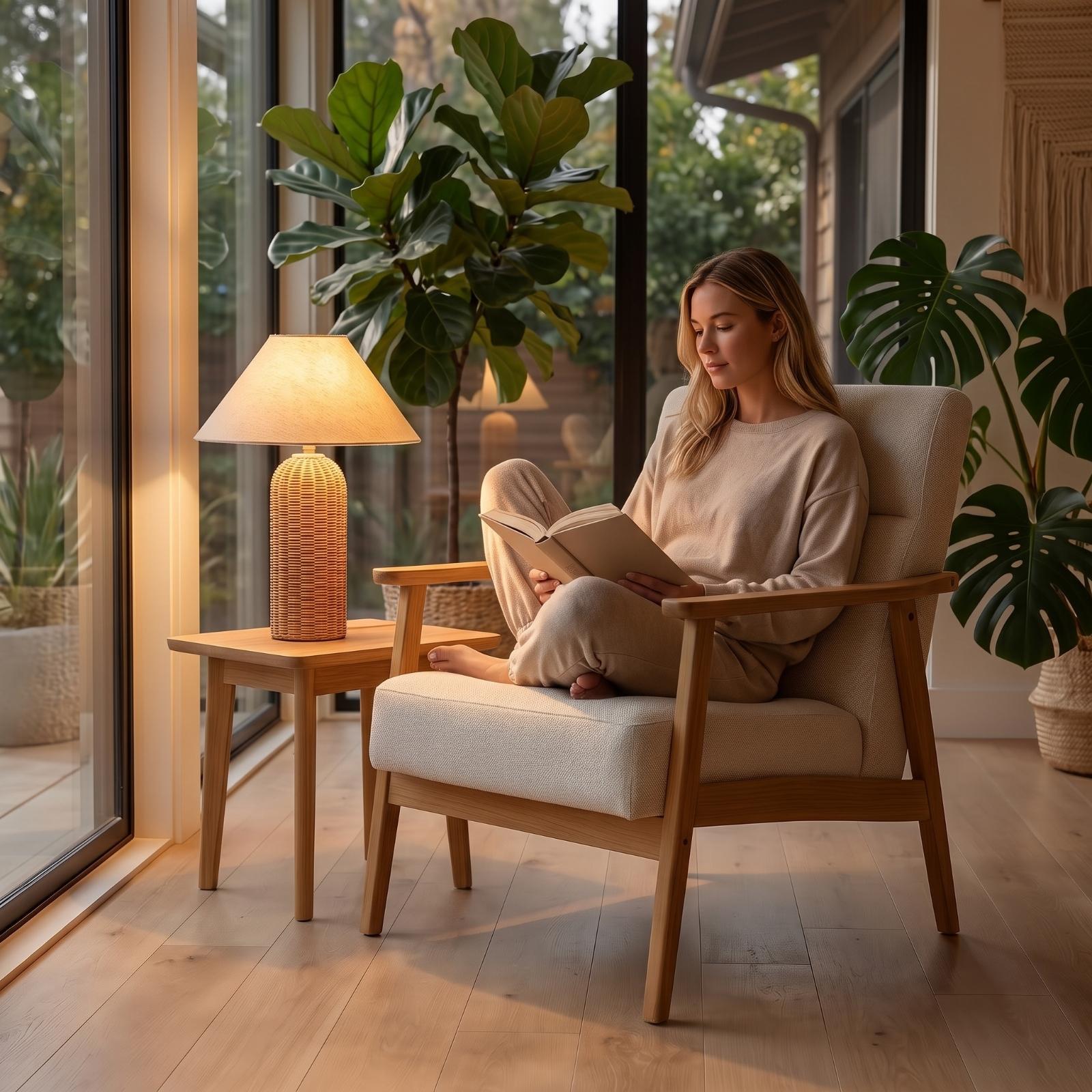 Bedside Lamp Rattan Base Fabri - Bedroom Furniture 评论和价格