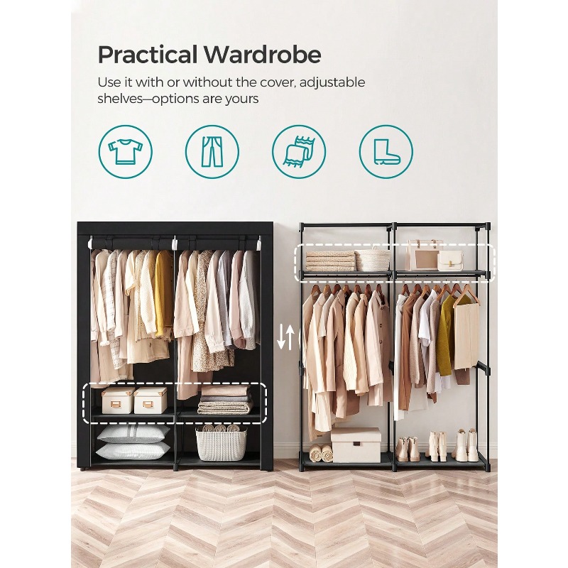 Black Closet Wardrobe, Portabl - Wardrobe Closet Portable Fabric Cover 评论和价格