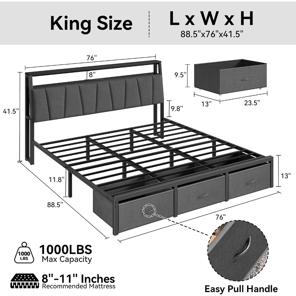 King Size Bed Frame with Stora - King Size Bed Frame With Storage Drawers 评论和价格