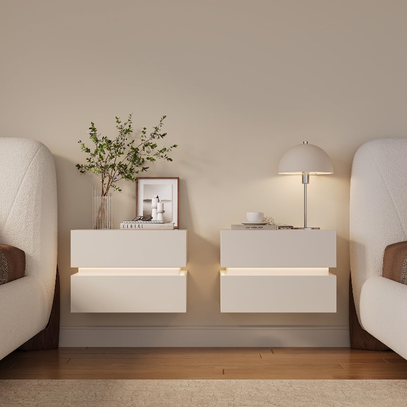 Set of 2 Floating Nightstands  - Floating Nightstand With Led Light 评论和价格