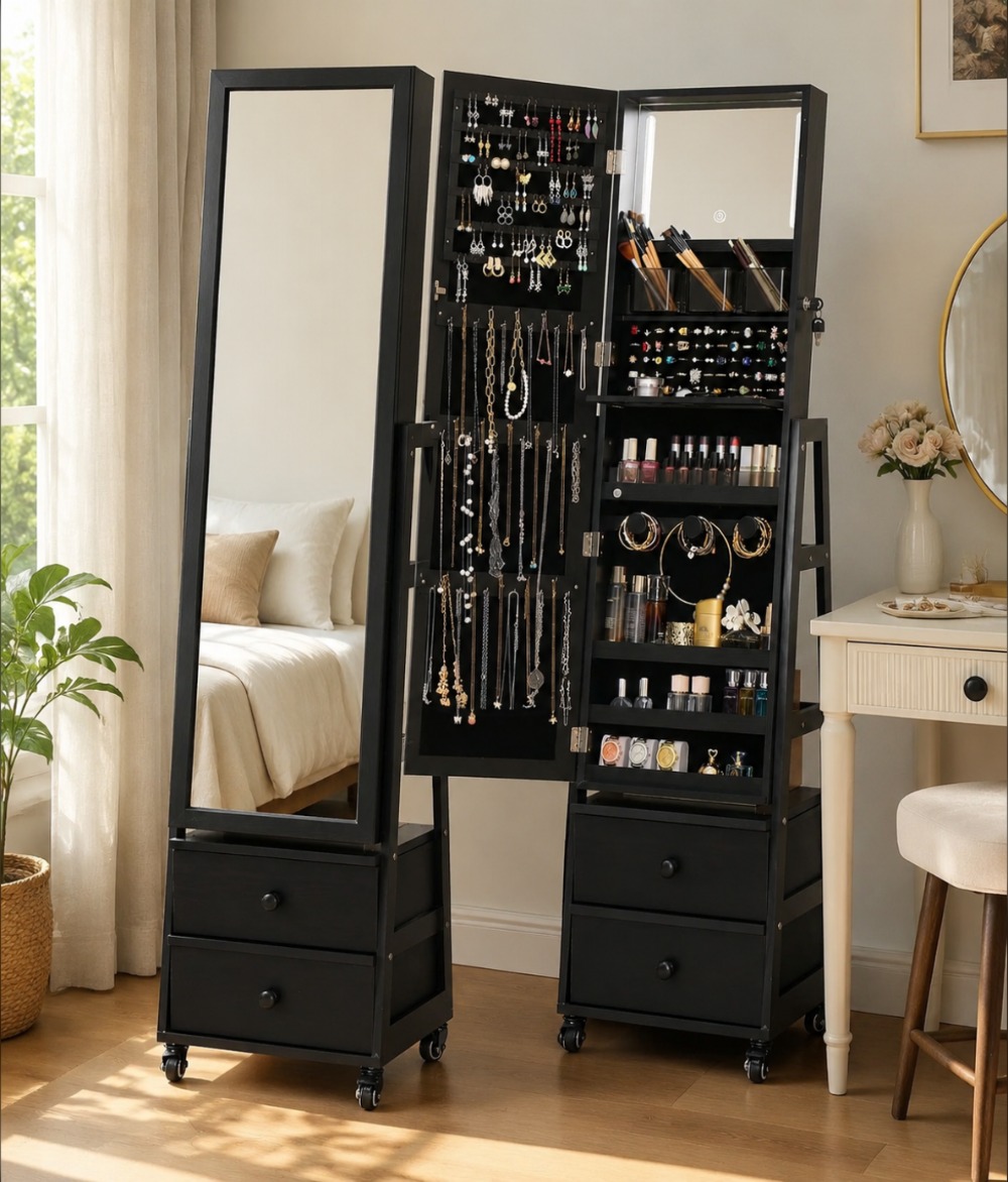 Lockable Standing Jewelry Armo - Full Length Mirror Jewelry Armoire 评论和价格