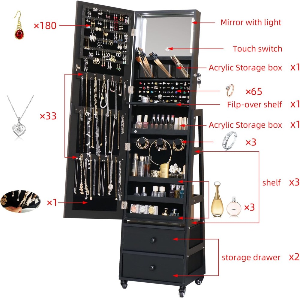 Lockable Standing Jewelry Armo - Full Length Mirror Jewelry Armoire 评论和价格