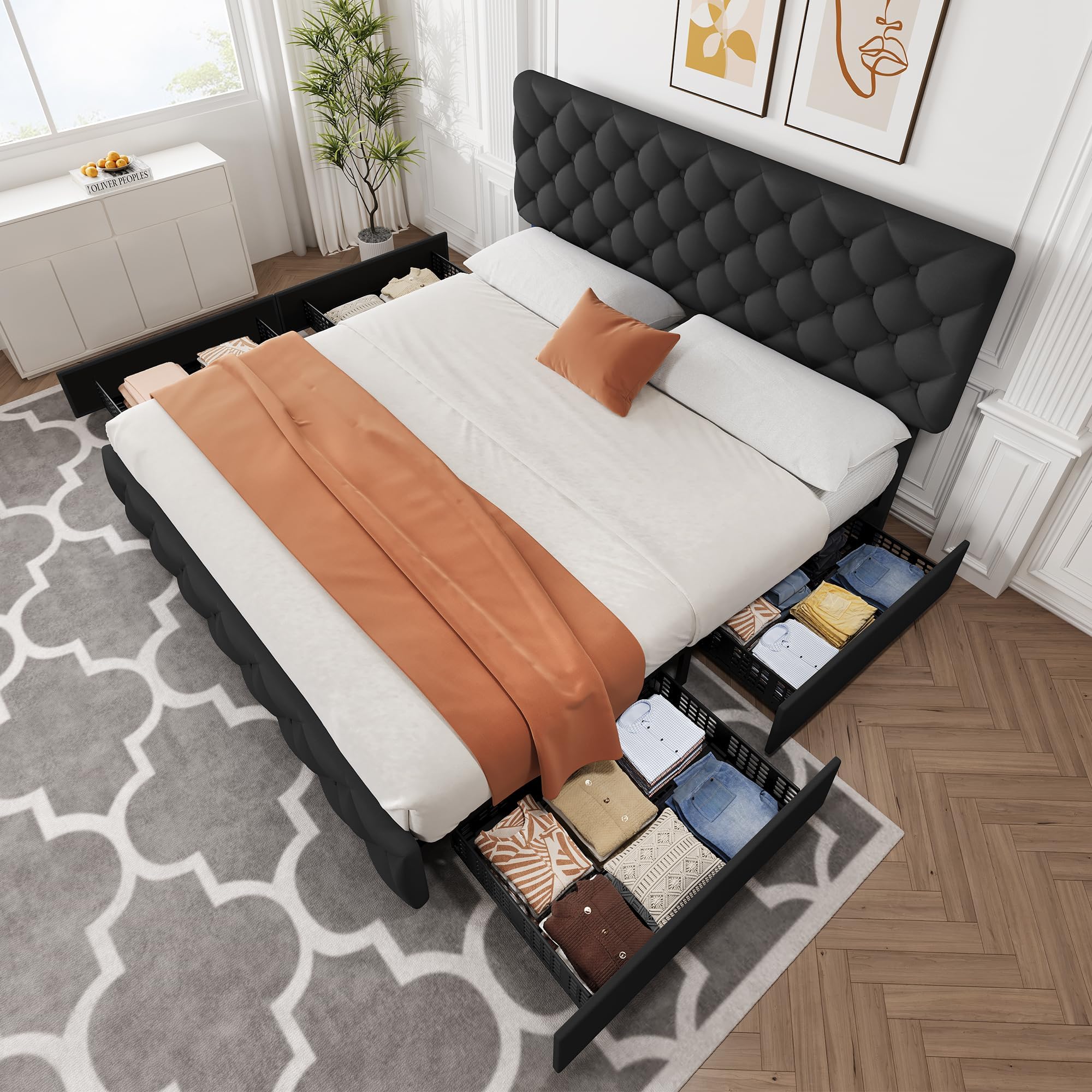 King Size Bed Frame with 4 Sto - King Size Bed Frame With Storage Drawers 评论和价格
