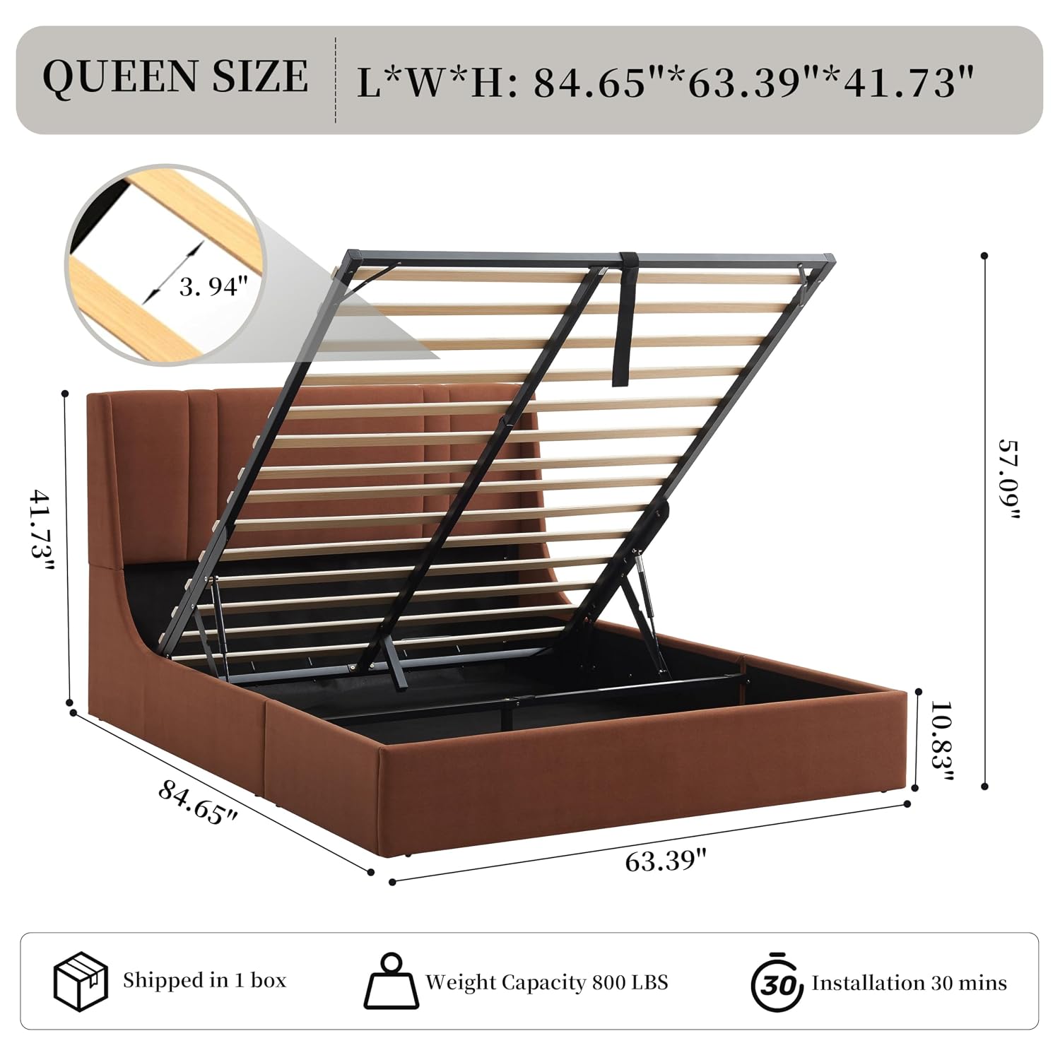 Queen Lift Up Storage Bed Fram - Gas Lift Storage Bed Hydraulic 评论和价格