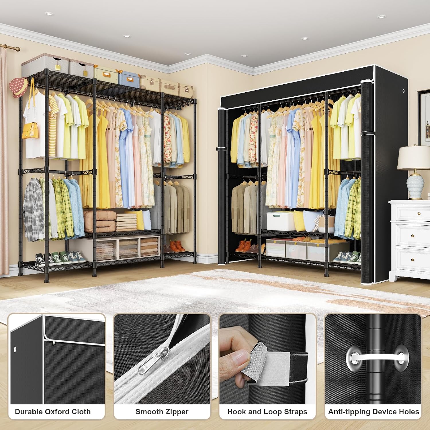 E3C Heavy Duty Portable Closet - Wardrobe Closet Portable Fabric Cover 评论和价格