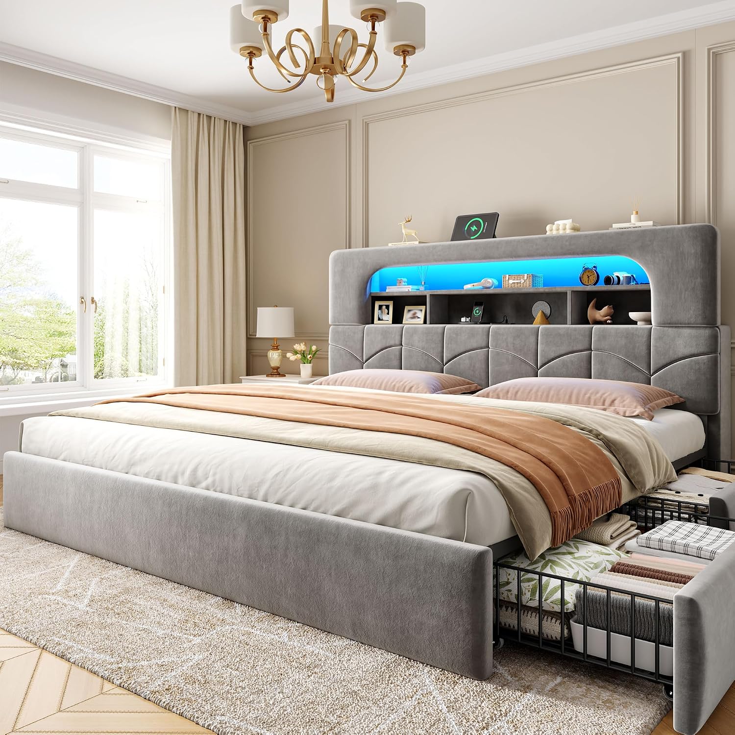 King Size Bed Frame with 4 Sto - King Size Bed Frame With Storage Drawers 评论和价格