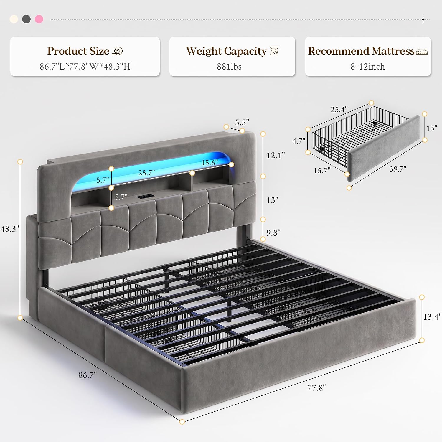King Size Bed Frame with 4 Sto - King Size Bed Frame With Storage Drawers 评论和价格
