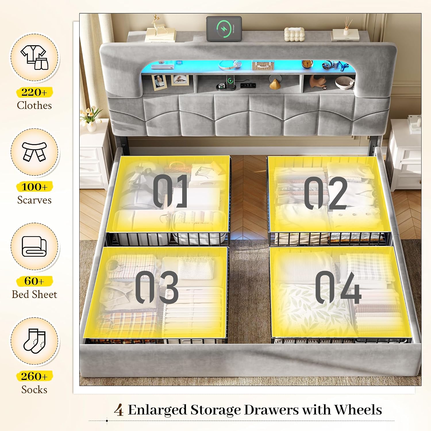 King Size Bed Frame with 4 Sto - King Size Bed Frame With Storage Drawers 评论和价格