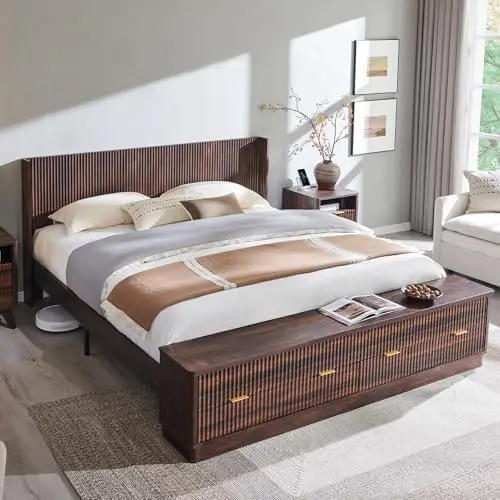 Fluted King Size Bed Frame wit - King Size Bed Frame With Storage Drawers 评论和价格