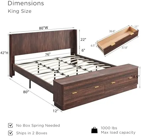 Fluted King Size Bed Frame wit - King Size Bed Frame With Storage Drawers 评论和价格