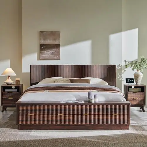 Fluted King Size Bed Frame wit - King Size Bed Frame With Storage Drawers 评论和价格