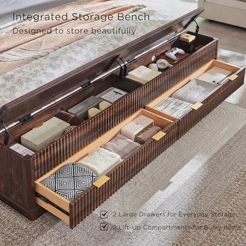 Fluted King Size Bed Frame wit - King Size Bed Frame With Storage Drawers 评论和价格