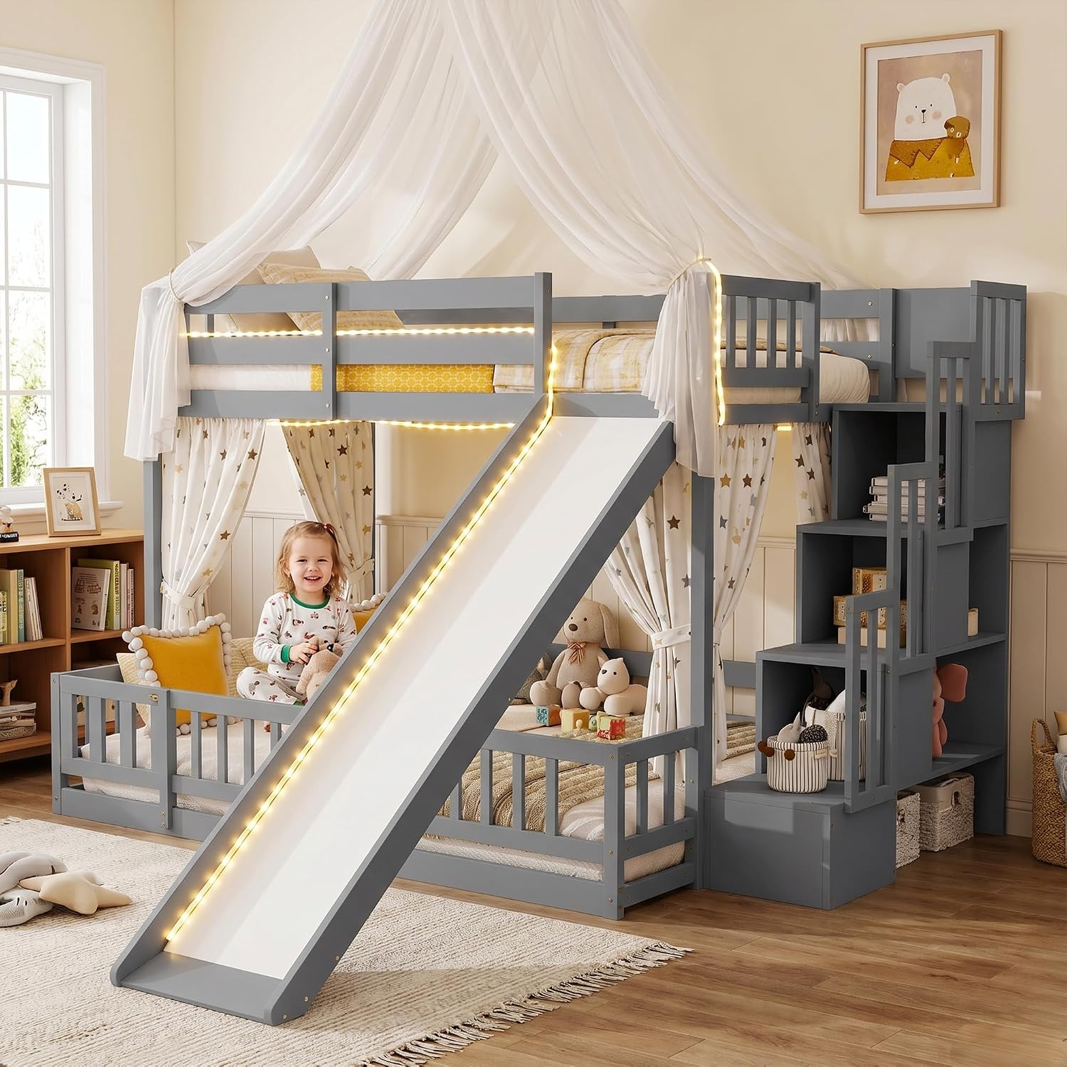 Twin Over Full Bunk Bed with S - Bunk Bed With Stairs And Slide 评论和价格