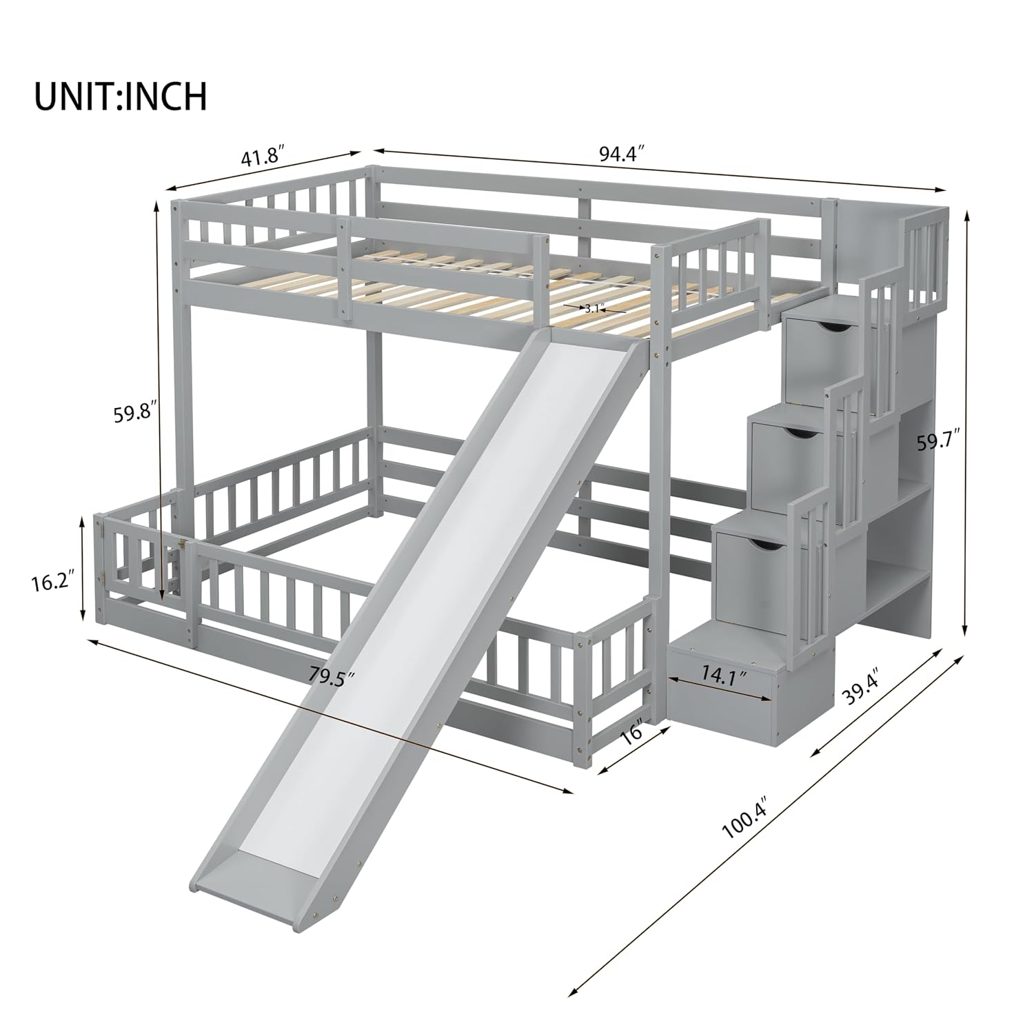 Twin Over Full Bunk Bed with S - Bunk Bed With Stairs And Slide 评论和价格