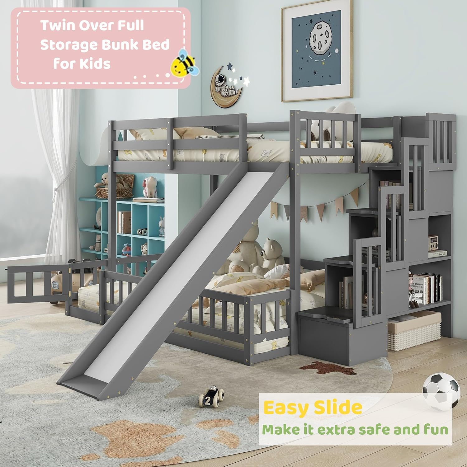 Twin Over Full Bunk Bed with S - Bunk Bed With Stairs And Slide 评论和价格