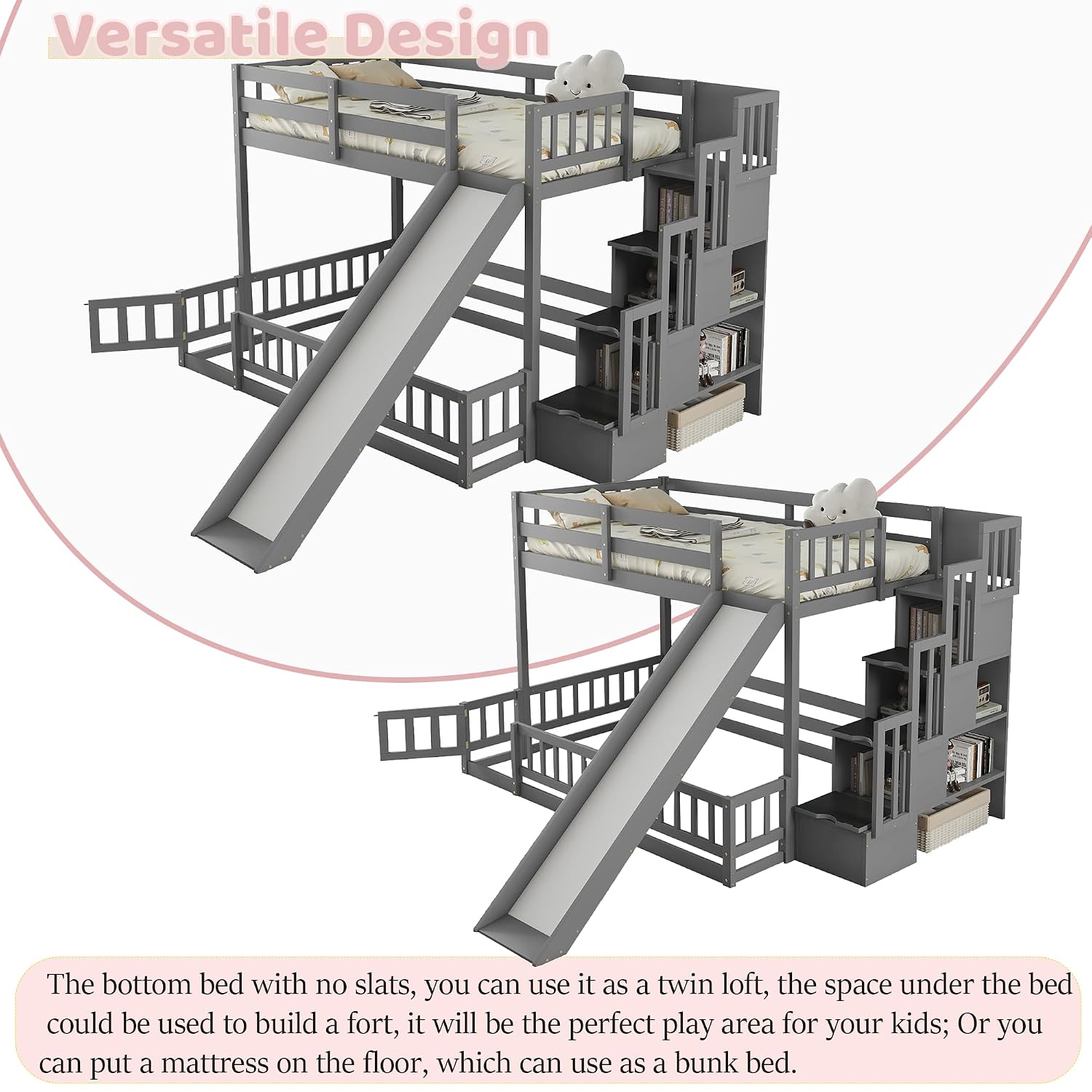 Twin Over Full Bunk Bed with S - Bunk Bed With Stairs And Slide 评论和价格