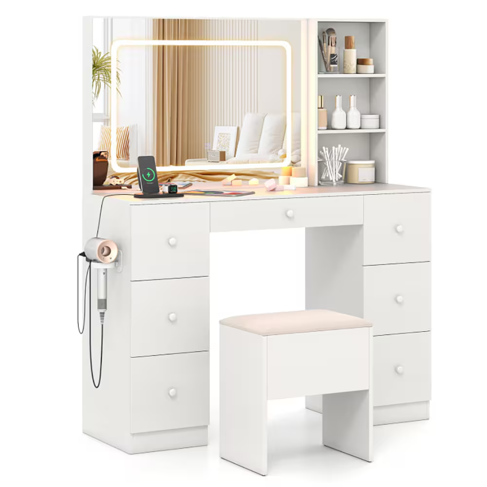 Modern Bedroom Vanity Desk wit - Dressing Table Vanity With Lighted Mirror 评论和价格